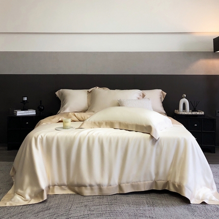 91家纺网 家纺一手货源 找家纺 云栖家居 2025莱赛尔60兰精天丝双拼纯色四件套 云朵白&香槟