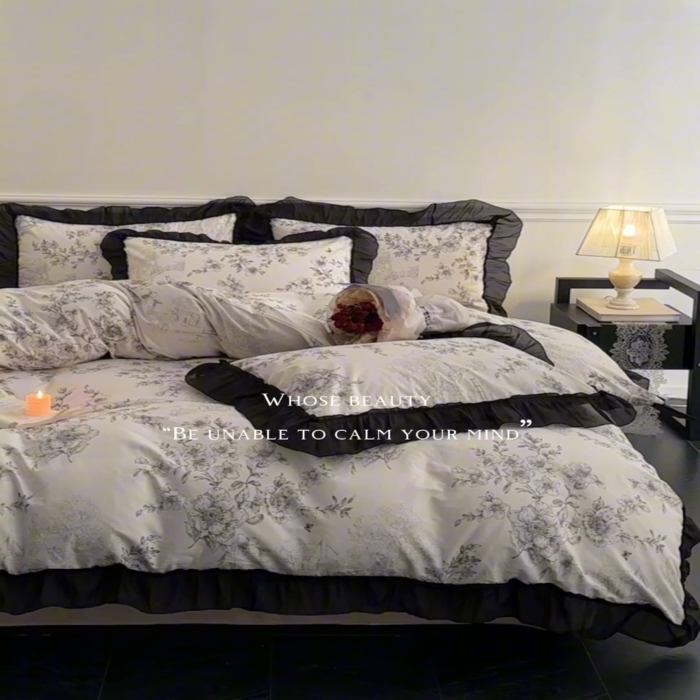 91家纺网 家纺一手货源 找家纺 蓝邻家纺 2025年新款全棉法式复古真丝绉花边四件套系列 加州风情