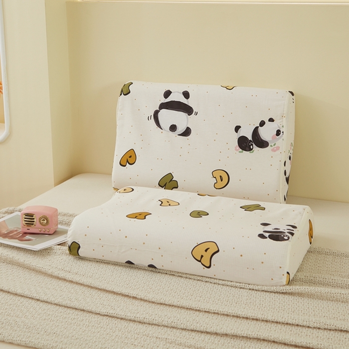 91家纺网 家纺一手货源 找家纺 翎盈家纺 2025新款纯棉小清新乳胶枕专用枕套 字母熊猫