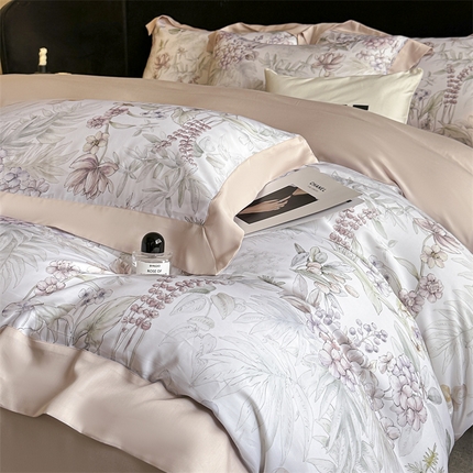 91家纺网 家纺一手货源 找家纺 蓝米卡夫 2025新品-50支天丝莱赛尔数码印花夏被+四件套（礼盒包装） 繁花枝恋-绿