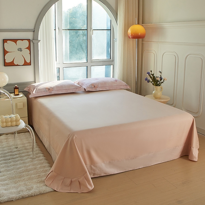 91家纺网 家纺一手货源 找家纺 启航家居 2025春夏全棉铂金棉数码印花四件套 浅梦粉