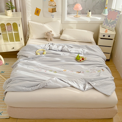 睡棉坊 2025新款A类泡泡棉夏被韩版原创设计刺绣款空调被夏凉被 浅灰色