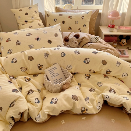 91家纺网 家纺一手货源 找家纺 桃喜 2025新款春夏全棉卡通系列13372四件套 富贵狗