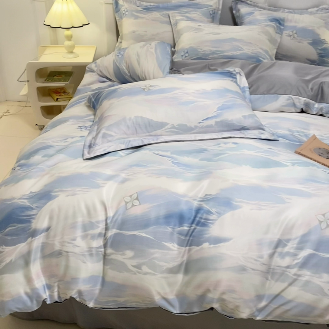 91家纺网 家纺一手货源 找家纺 （总）悦织湾2025新款冰丝印花四件套美式数码轻奢时尚学生三件套宿舍单双人床上用品4件套