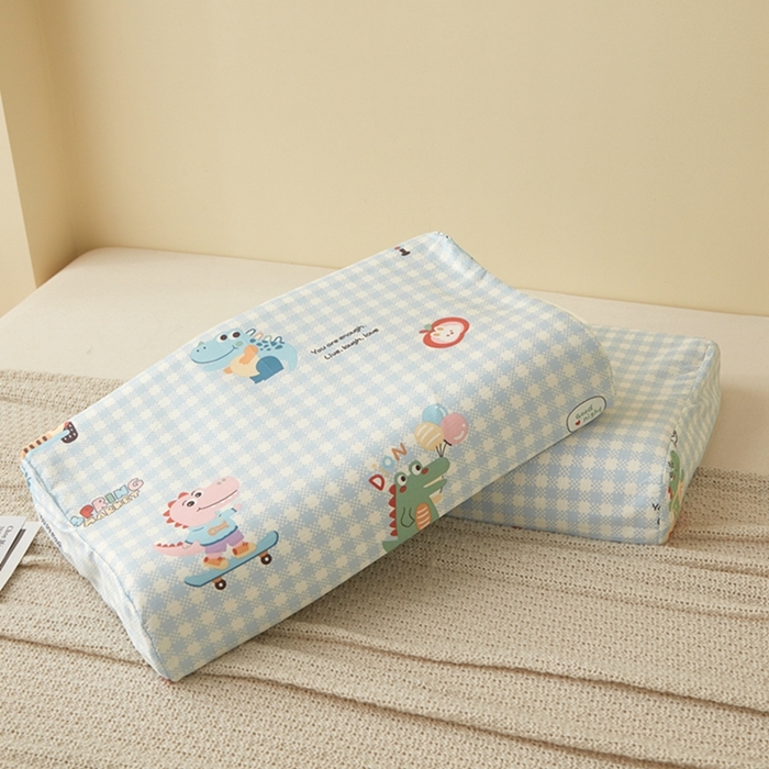 91家纺网 家纺一手货源 找家纺 翎盈家纺 2025新款纯棉小清新乳胶枕专用枕套 大眼恐龙-蓝