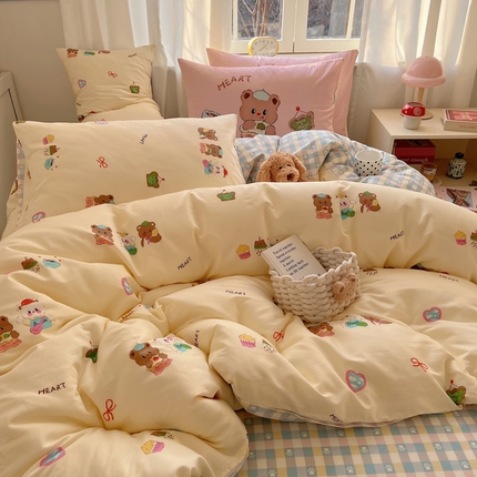 桃喜 2025春夏新款全棉13372大版枕套混搭系列四件套 三只小熊