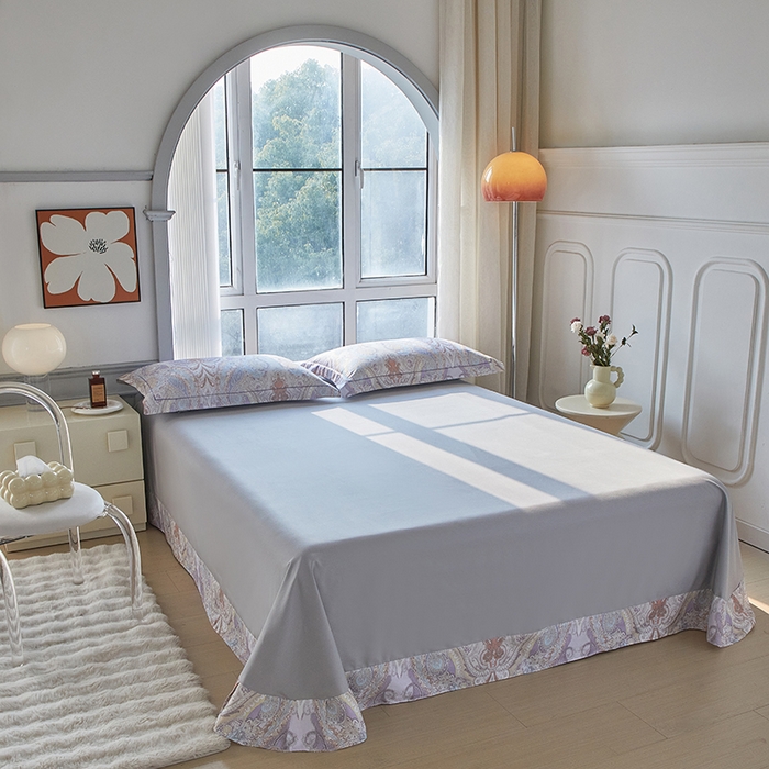 91家纺网 家纺一手货源 找家纺 启航家居 2025春夏全棉铂金棉数码印花四件套 泊淮紫