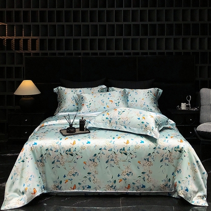 91家纺网 家纺一手货源 找家纺 黄鹂鸟 2025新款高端轻奢丝滑裸睡丝绸数码印花水洗真丝天丝四件套系列 -风格三 缤纷蝶梦