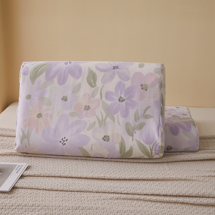 91家纺网 家纺一手货源 找家纺 翎盈家纺 2025新款纯棉小清新乳胶枕专用枕套 微雨山茶