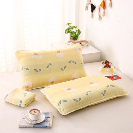 91家纺网 家纺一手货源 找家纺 朴尔家纺-毛巾被 2025新款A类全棉卡通六层纱布儿童枕套 一米阳光黄