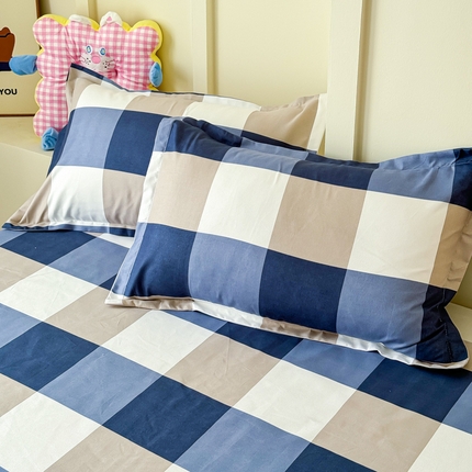 绒裕家纺 2025新款植物羊绒直播热款130克加厚磨毛单品枕套系列 蓝大格