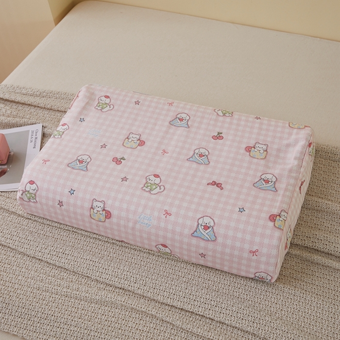 91家纺网 家纺一手货源 找家纺 翎盈家纺 2025新款纯棉小清新乳胶枕专用枕套 可爱家族