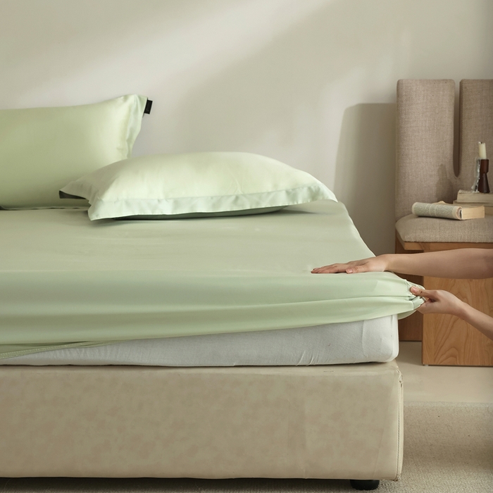 91家纺网 家纺一手货源 找家纺 法芙娜家纺 2025新款兰精天丝60天丝床笠 若草绿