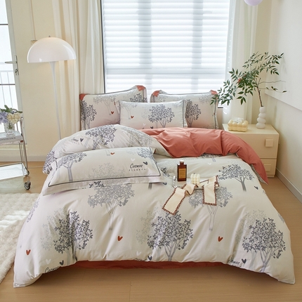 启航家居 2025春夏全棉铂金棉数码印花四件套 云思木想灰