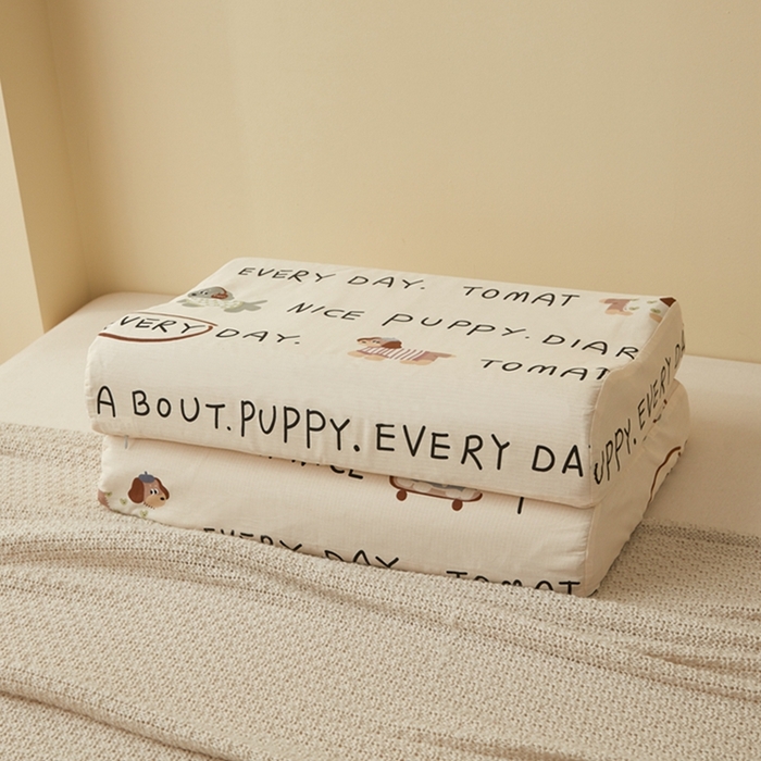 91家纺网 家纺一手货源 找家纺 翎盈家纺 2025新款纯棉小清新乳胶枕专用枕套 运动狗狗