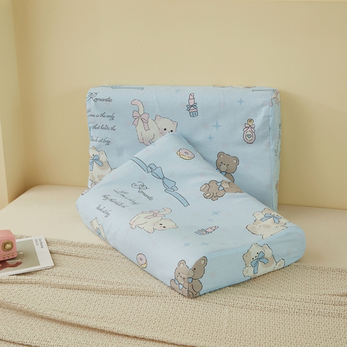 91家纺网 家纺一手货源 找家纺 翎盈家纺 2025新款纯棉小清新乳胶枕专用枕套 奶油阿布-蓝