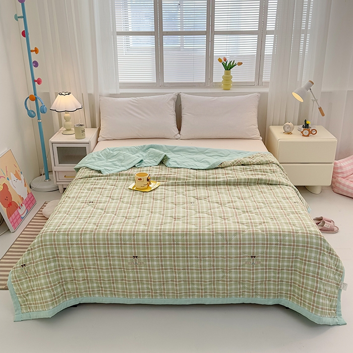 91家纺网 家纺一手货源 找家纺 悦织湾2025新款亲肤水洗棉夏被印花纯色升级版芦荟棉夏凉被空调被跑量款 印花-蝴蝶格