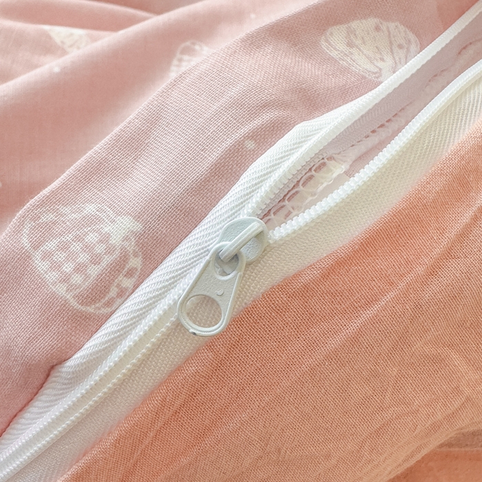 91家纺网 家纺一手货源 找家纺 喜四方 2025新款全棉A类母婴级抗菌全棉双层纱四件套 南瓜点点-粉