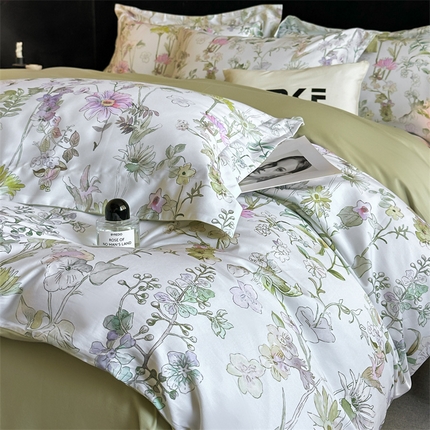 91家纺网 家纺一手货源 找家纺 （总）蓝米卡夫 2025新品-60S全棉数码印花长绒棉四件套（礼盒包装）