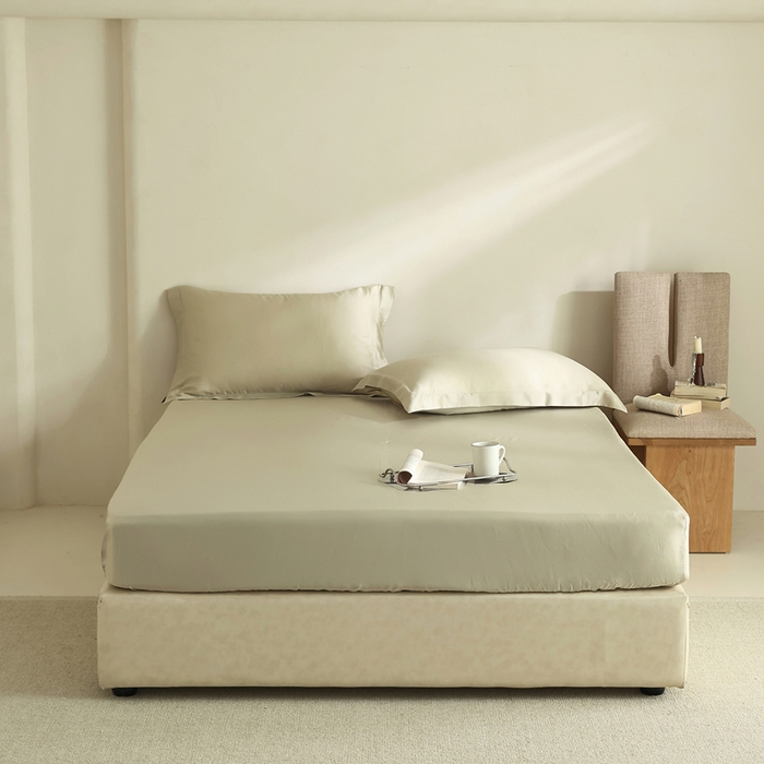 91家纺网 家纺一手货源 找家纺 法芙娜家纺 2025新款兰精天丝60天丝床笠 浅浅绿