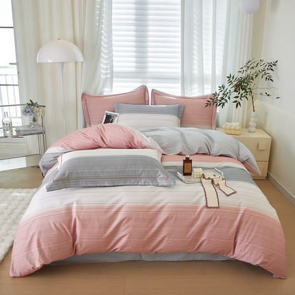 启航家居 2025春夏全棉铂金棉数码印花四件套 写意人生粉