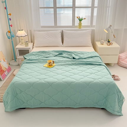 91家纺网 家纺一手货源 找家纺 悦织湾2025新款亲肤水洗棉夏被印花纯色升级版芦荟棉夏凉被空调被跑量款 纯色-宝石绿