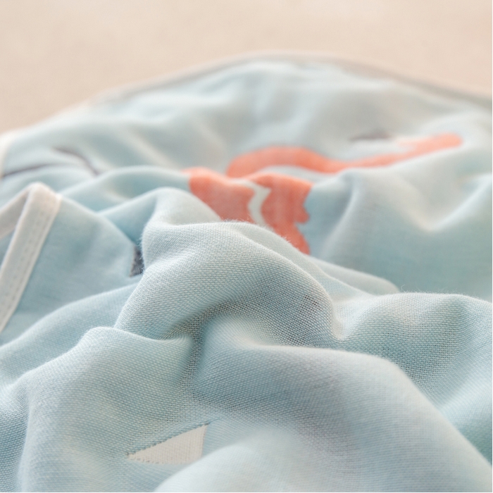 91家纺网 家纺一手货源 找家纺 朴尔家纺-毛巾被 2025新款全棉卡通六层纱布儿童枕套 辛福鸟蓝