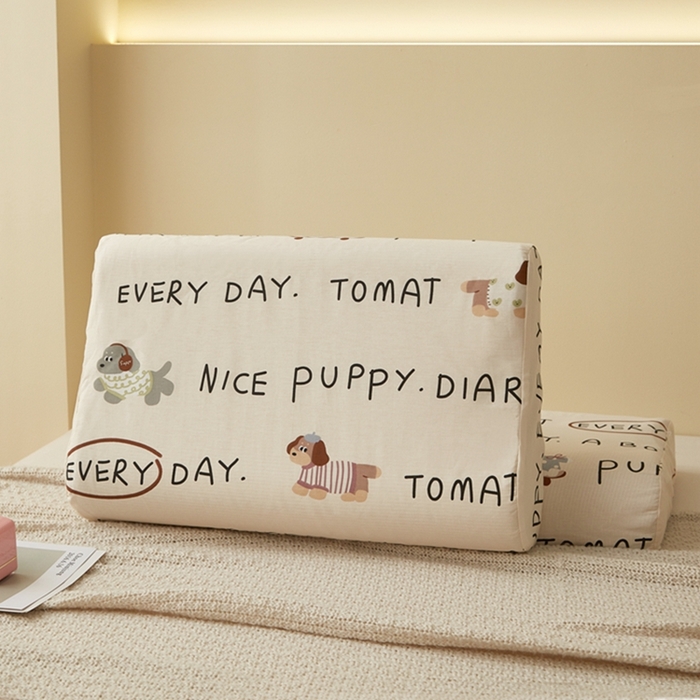 91家纺网 家纺一手货源 找家纺 翎盈家纺 2025新款纯棉小清新乳胶枕专用枕套 运动狗狗