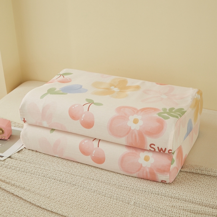 91家纺网 家纺一手货源 找家纺 翎盈家纺 2025新款纯棉小清新乳胶枕专用枕套 花蜜悠然