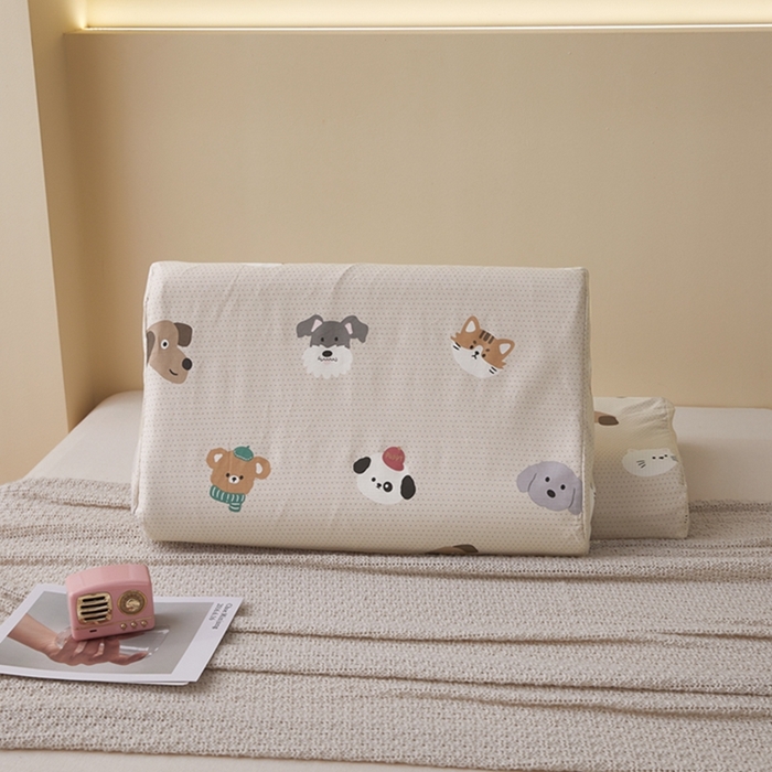 91家纺网 家纺一手货源 找家纺 翎盈家纺 2025新款纯棉小清新乳胶枕专用枕套 哈皮犬