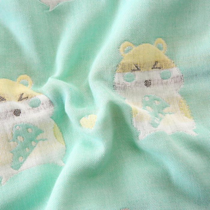 91家纺网 家纺一手货源 找家纺 朴尔家纺-毛巾被 2025新款A类全棉卡通六层纱布儿童枕套 土拨鼠绿