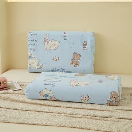 翎盈家纺 2025新款纯棉小清新乳胶枕专用枕套 奶油阿布-蓝