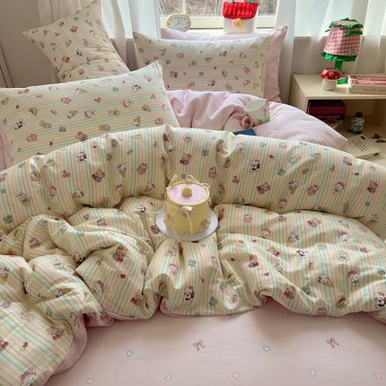 91家纺网 家纺一手货源 找家纺 （总）桃喜 2025新款春夏全棉卡通13070小清新四件套（会员价-2）
