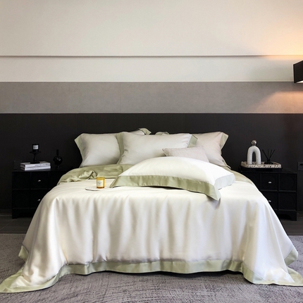 云栖家居 2025莱赛尔60兰精天丝双拼纯色四件套 象牙白&春意绿