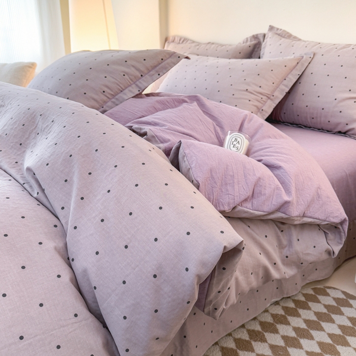 91家纺网 家纺一手货源 找家纺 喜四方 2025新款全棉A类母婴级抗菌全棉双层纱四件套 阿尔卑斯-紫