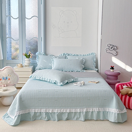 91家纺网 家纺一手货源 找家纺 栩裕纺织 2025新款斜纹床盖三件套-爱心 爱心-蓝色