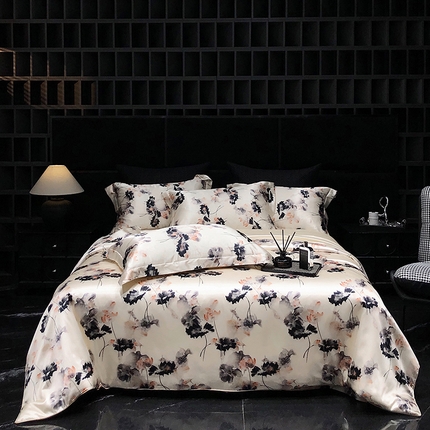 黄鹂鸟 2025新款高端轻奢丝滑裸睡丝绸数码印花水洗真丝天丝四件套系列 -风格三 雾里看花