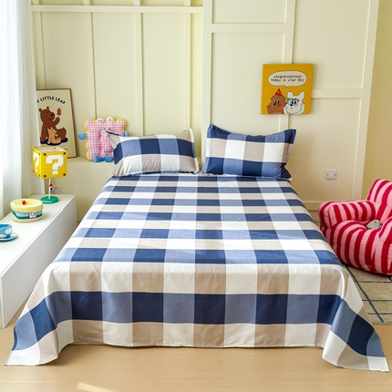 91家纺网 家纺一手货源 找家纺 绒裕家纺 2025新款植物羊绒直播热款130克加厚磨毛单品床单系列 蓝大格