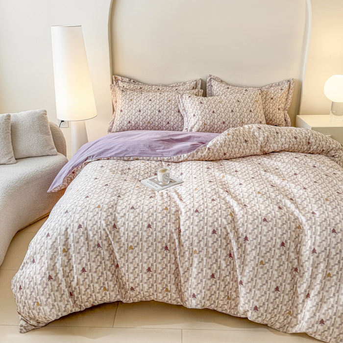 91家纺网 家纺一手货源 找家纺 喜四方 2025新款全棉A类母婴级抗菌全棉双层纱四件套 积木-紫