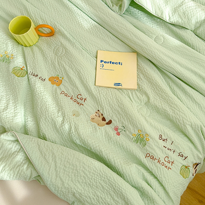 91家纺网 家纺一手货源 找家纺 睡棉坊 2025新款A类泡泡棉夏被韩版原创设计刺绣款空调被夏凉被 水绿色