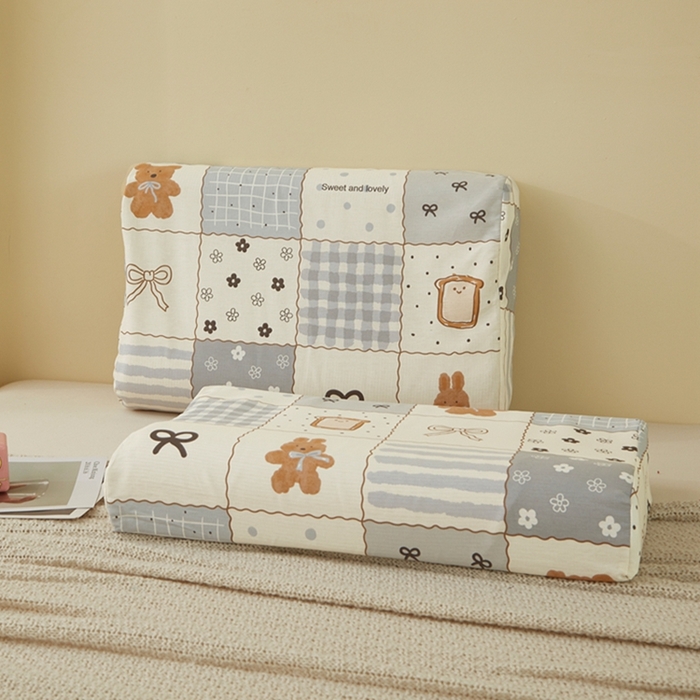 91家纺网 家纺一手货源 找家纺 翎盈家纺 2025新款纯棉小清新乳胶枕专用枕套 布偶小熊