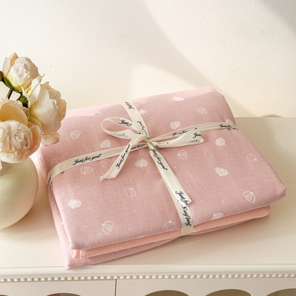 91家纺网 家纺一手货源 找家纺 喜四方 2025新款全棉A类母婴级抗菌全棉双层纱四件套 南瓜点点-粉