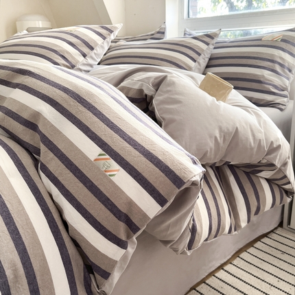 91家纺网 家纺一手货源 找家纺 （总）蓝米卡夫 2025新品-无印风全棉色织水洗棉四件套