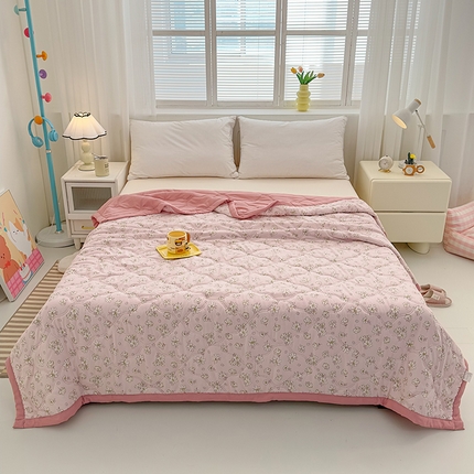 91家纺网 家纺一手货源 找家纺 悦织湾2025新款亲肤水洗棉夏被印花纯色升级版芦荟棉夏凉被空调被跑量款 印花-秘密花园