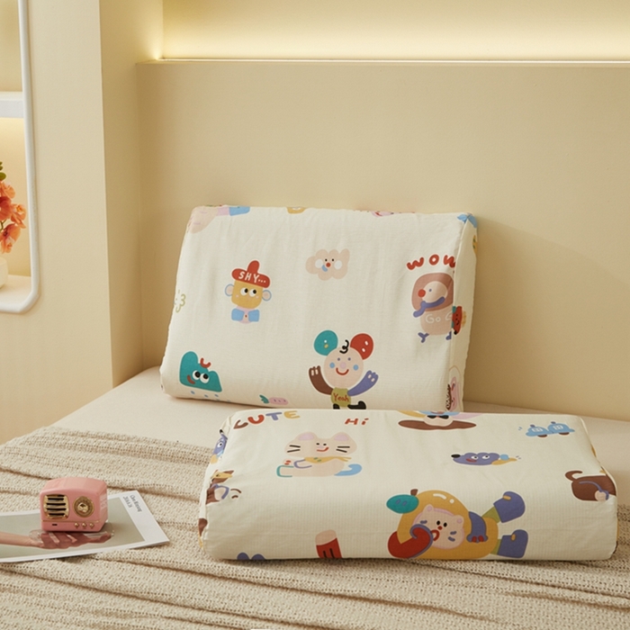 91家纺网 家纺一手货源 找家纺 翎盈家纺 2025新款纯棉小清新乳胶枕专用枕套 机智萌宠