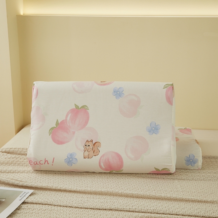 91家纺网 家纺一手货源 找家纺 翎盈家纺 2025新款纯棉小清新乳胶枕专用枕套 蜜桃松鼠