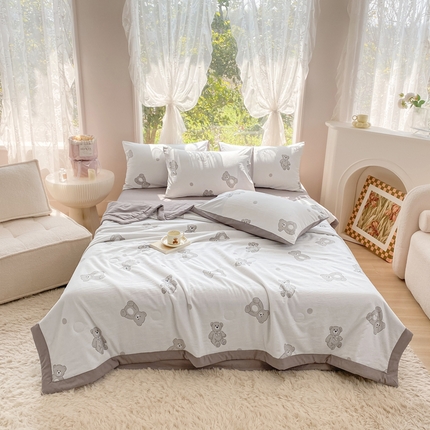 91家纺网 家纺一手货源 找家纺 悦织湾家纺 2025新款夏被四件套糯糯棉法式轻奢夏被夏凉被空调被床上用品四件套 糯糯棉法式夏被-波点熊
