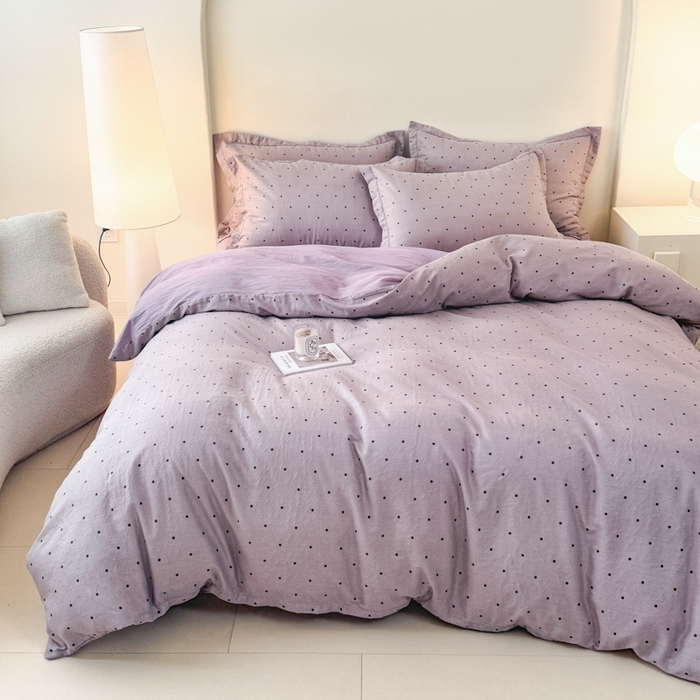 91家纺网 家纺一手货源 找家纺 喜四方 2025新款全棉A类母婴级抗菌全棉双层纱四件套 阿尔卑斯-紫