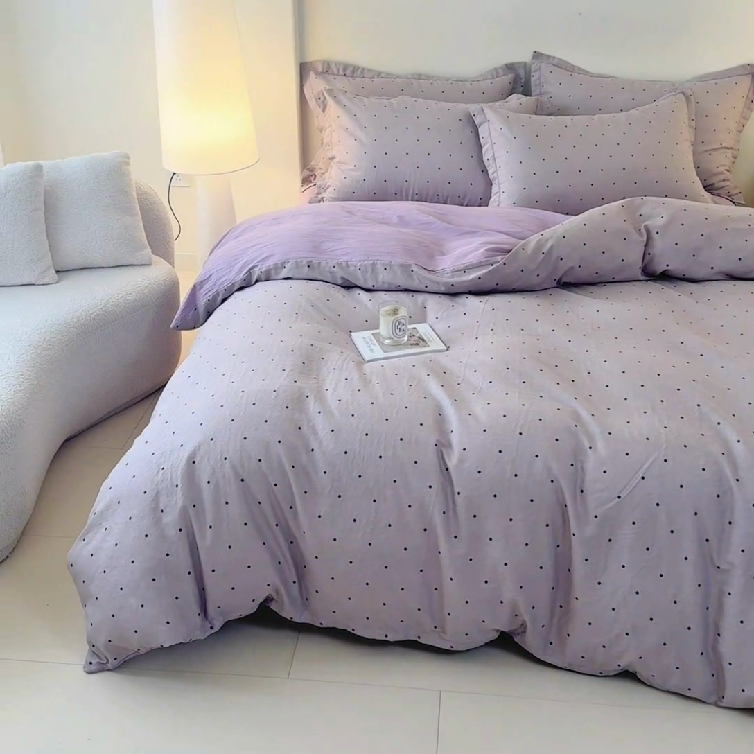 91家纺网 家纺一手货源 找家纺 喜四方 2025新款全棉A类母婴级抗菌全棉双层纱四件套 阿尔卑斯-紫