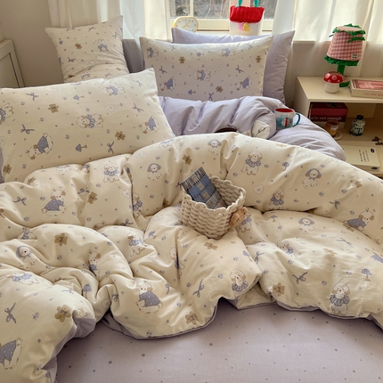 91家纺网 家纺一手货源 找家纺 桃喜 2025新款春夏全棉卡通13070小清新四件套 幸福日记